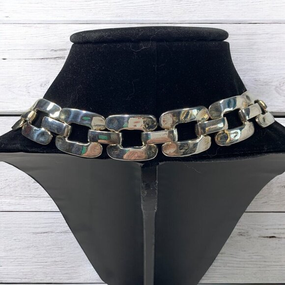 Silver Tone Chunky Square Chainlink Necklace Belt Extra Long 34" - Picture 5 of 6